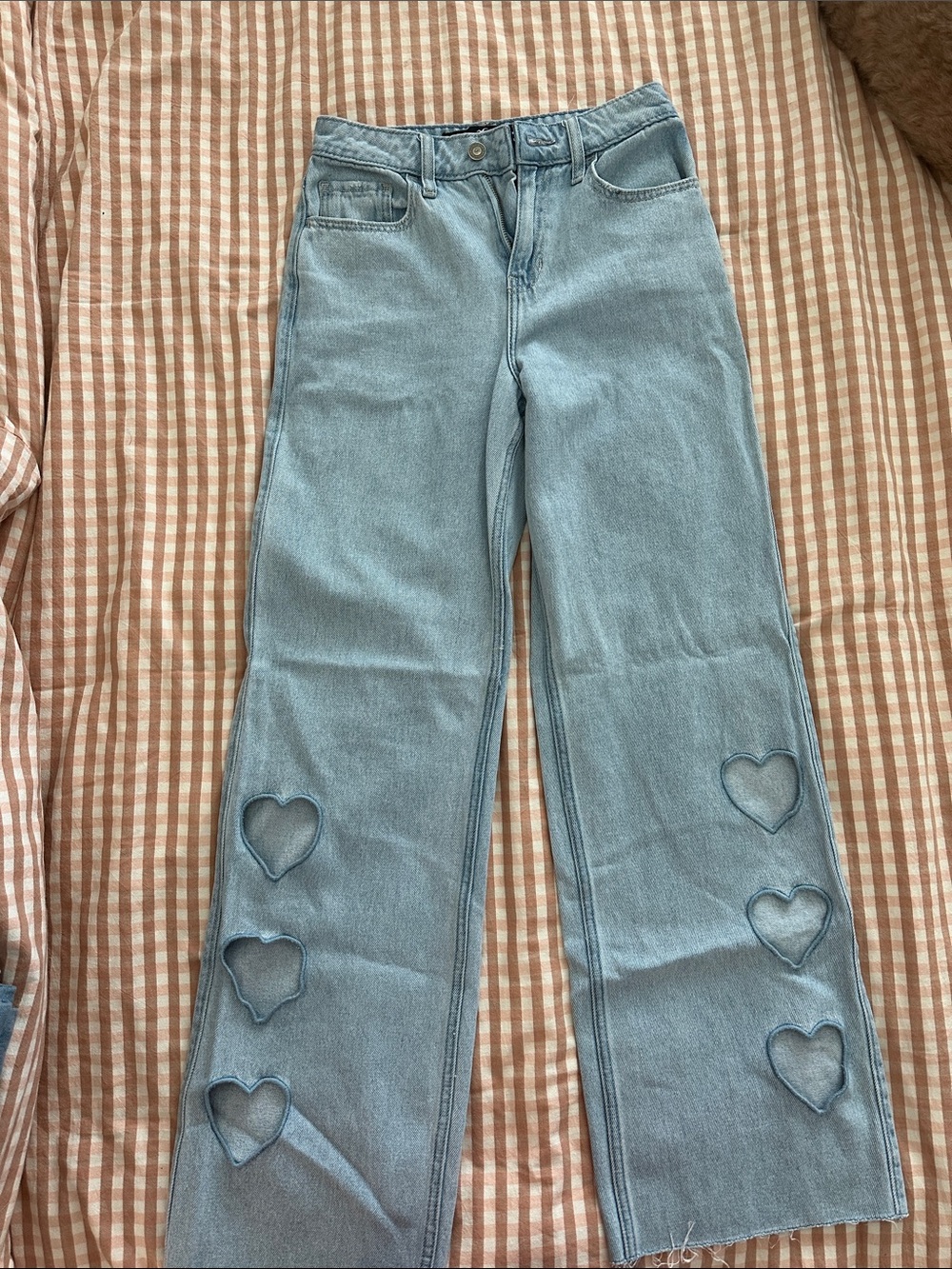 Hollister Light Blue Wide-Leg Jeans with Heart Cutouts